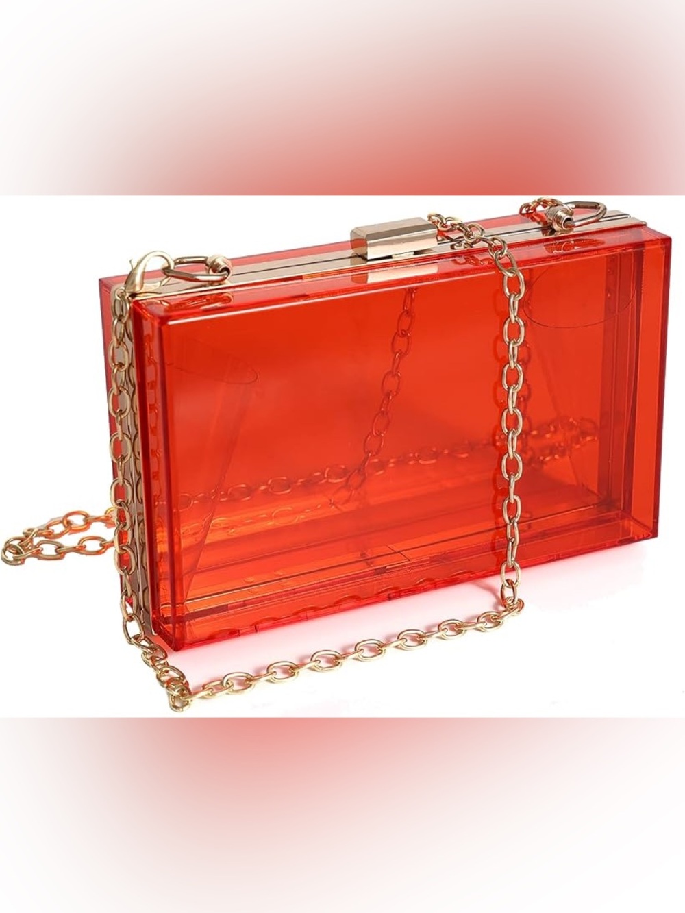 Red Clear Acrylic Box Clutch - Unbranded